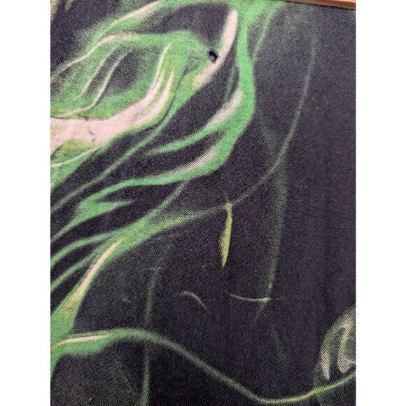 Vintage Y2K Social Media Smoke Flame Skull Graphic Tee Shirt 2XL Green Goth - Picture 6 of 8